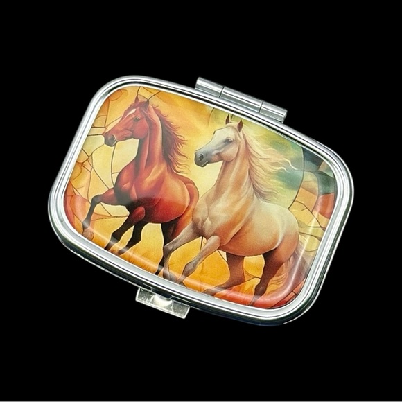 Horse Multi-Use Mirrored Pill Box Container - Picture 1 of 2